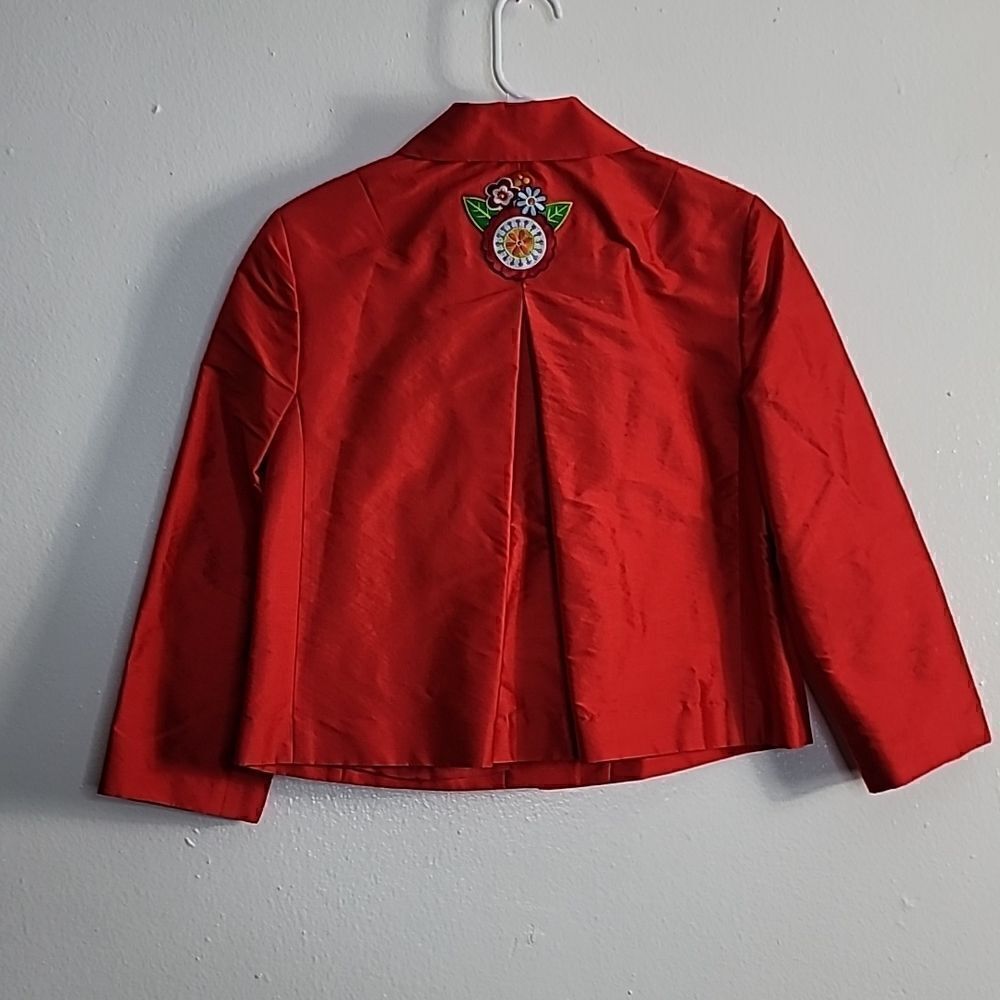 Magaschoni 100% Silk Gorgeous Red Embroidered Blazer - Picture 4 of 12